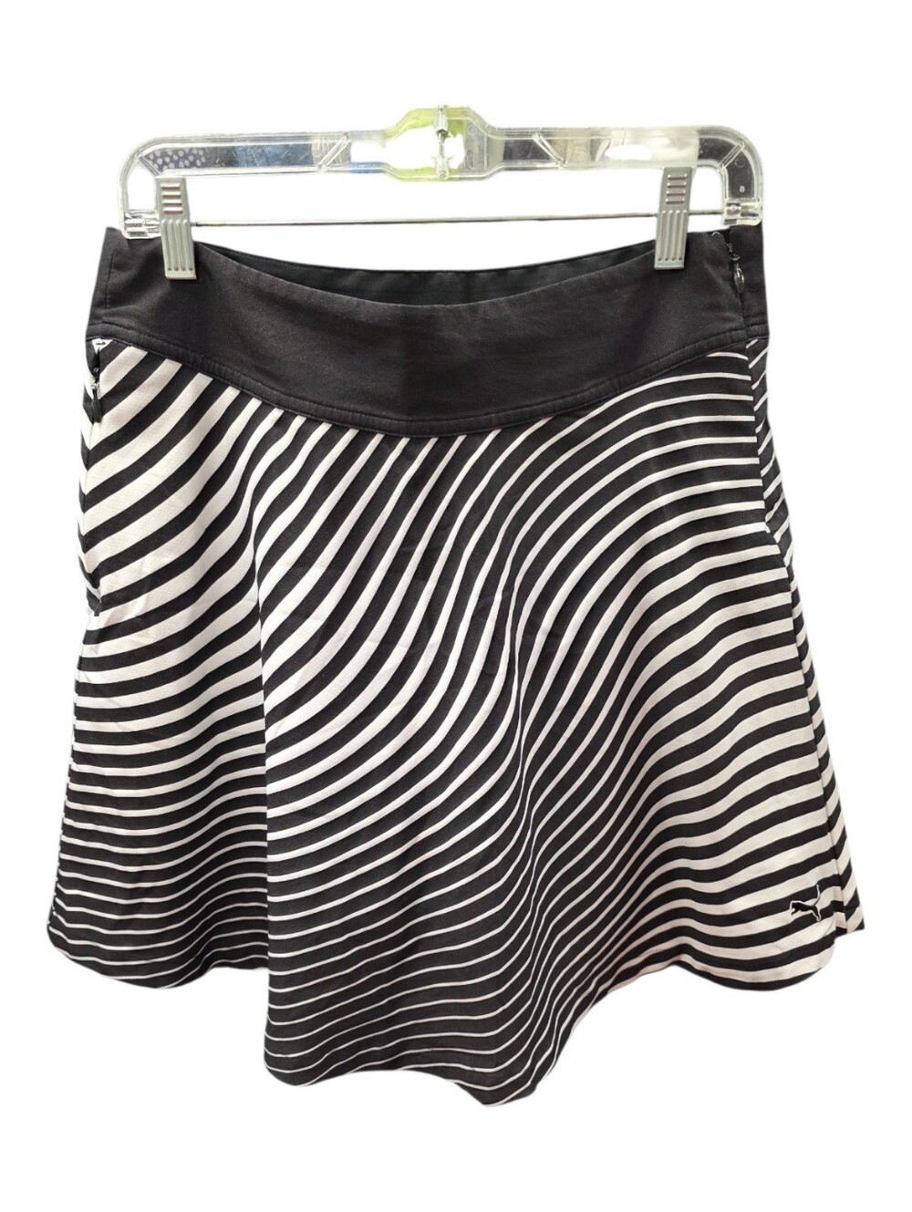Puma Black & White Striped A-Line Skirt, stretchy. Tennis, pickleball